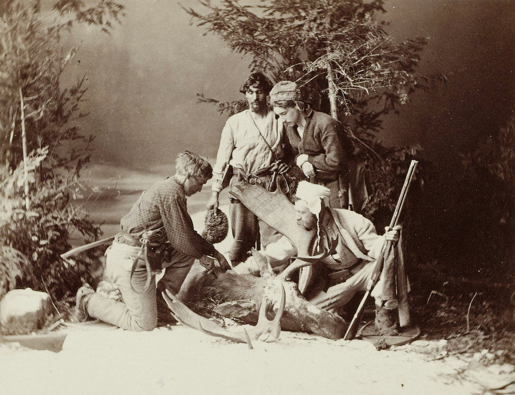 Detail of Hunters shot a moose by William Notman