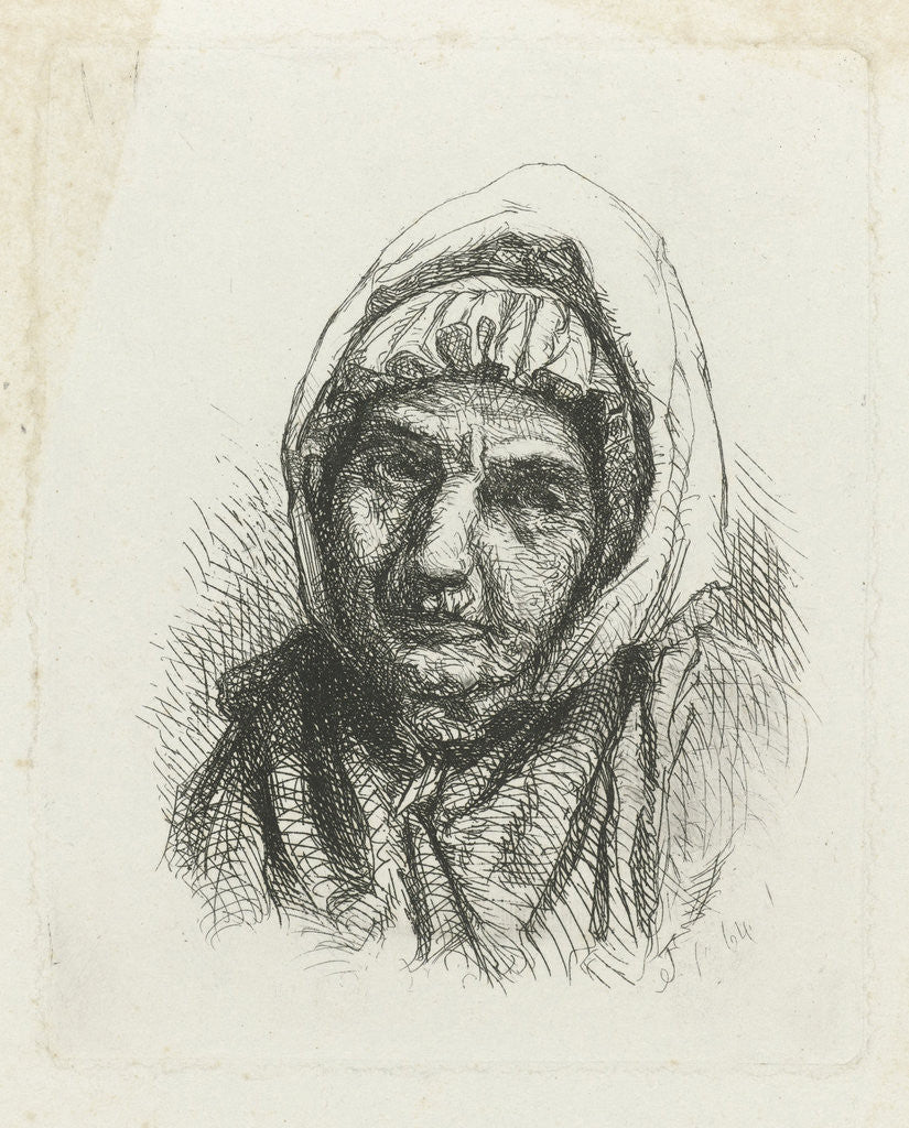 Detail of Face of an old woman with a headscarf by Jacob Taanman