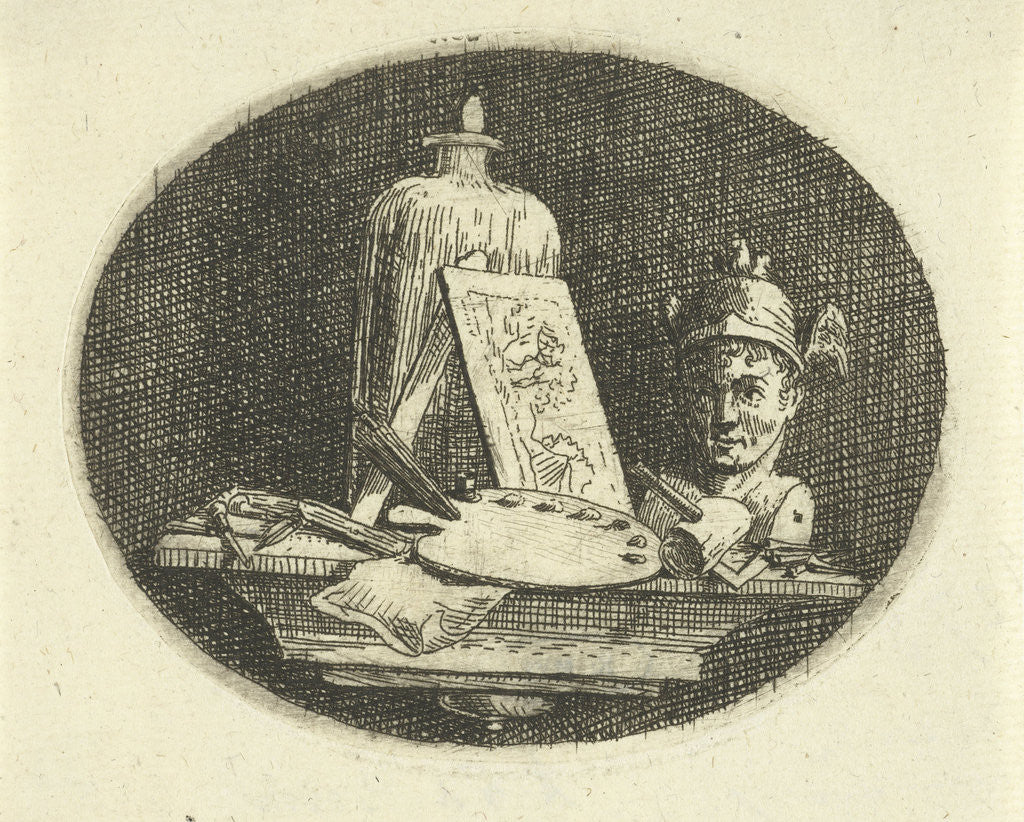 Detail of Still life with palette, painting and bust of Mercury by Anthonie van den Bos