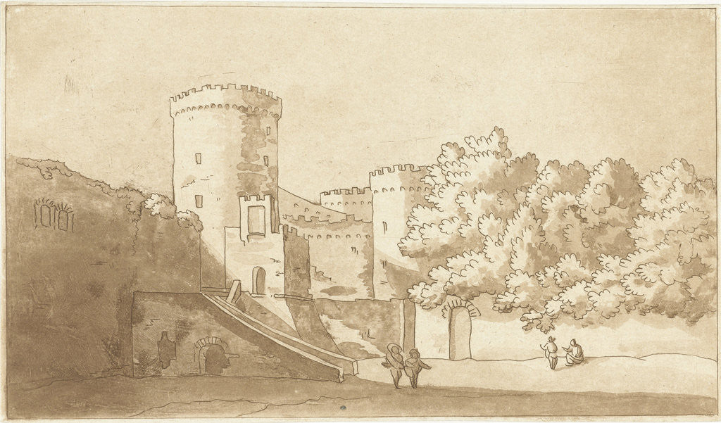 Detail of Wall of a castle with towers by Jacob van der Ulft