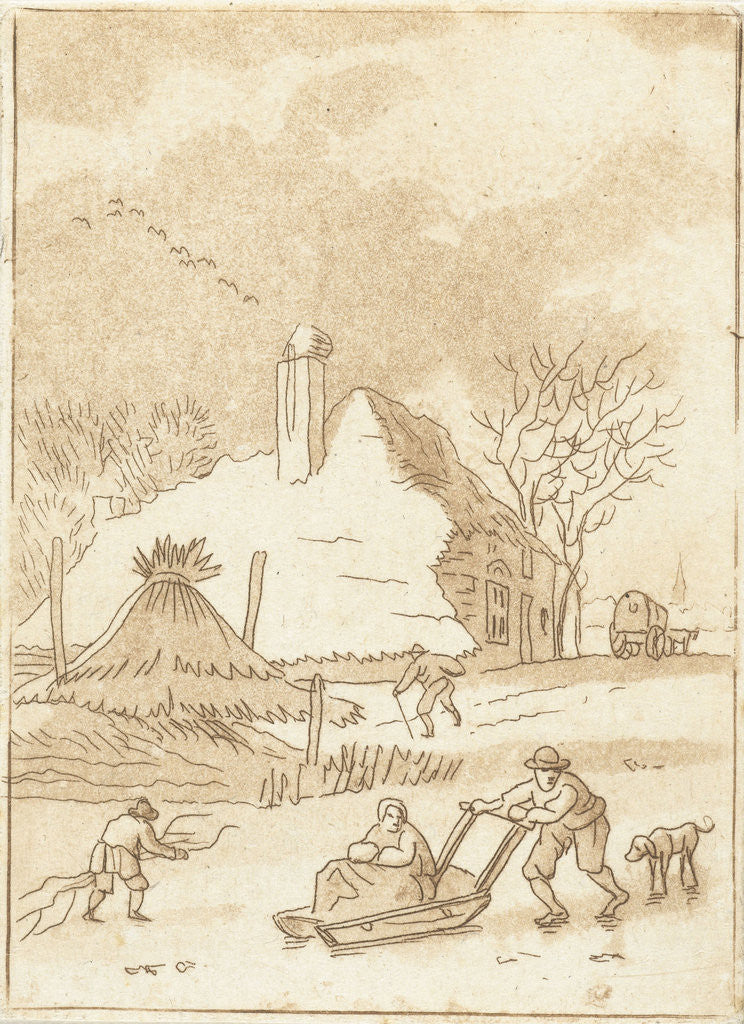Detail of Winter landscape with skaters by Anthonie van den Bos