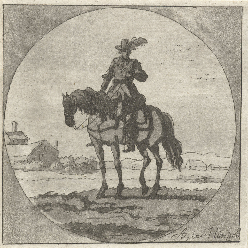 Detail of Horseman on horseback standing in medallion by Anthonie van den Bos