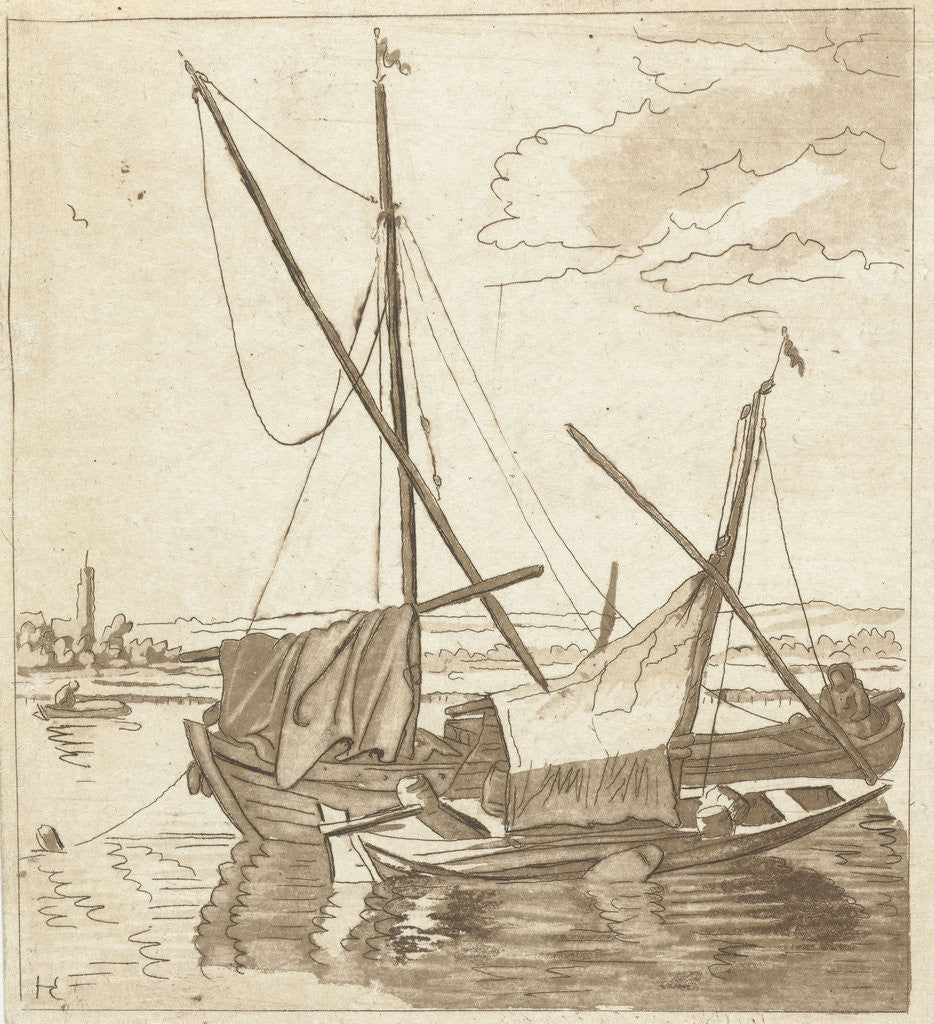 Detail of Two sailboats in a river, Anthonie van den Bos by Herman Saftleven