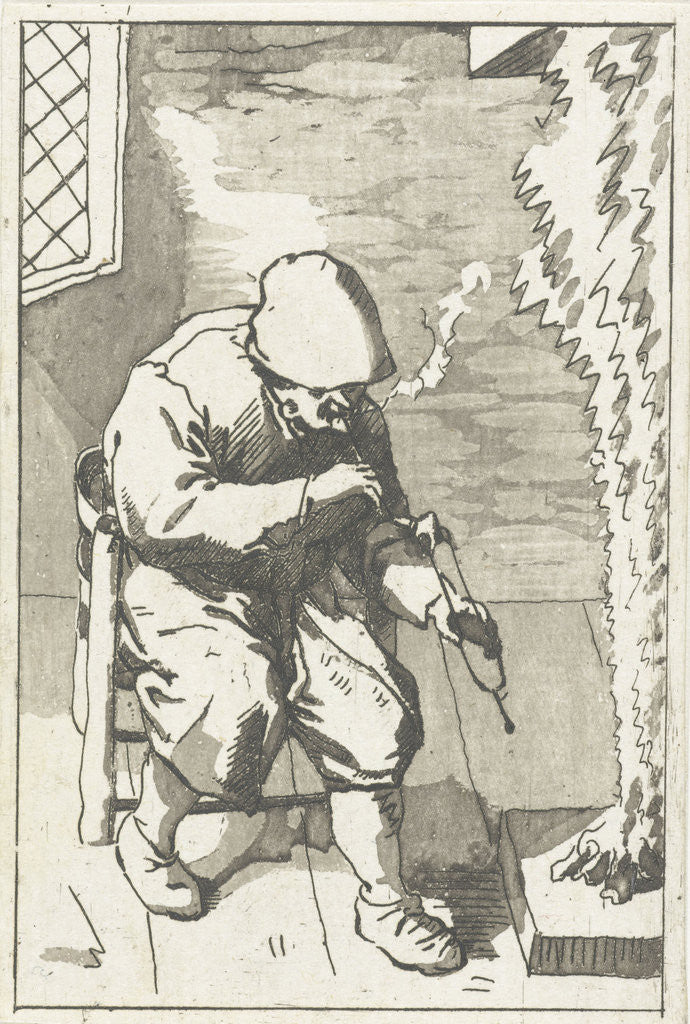 Detail of Man holds his pipe, Anthonie van den Bos by Adriaen van Ostade