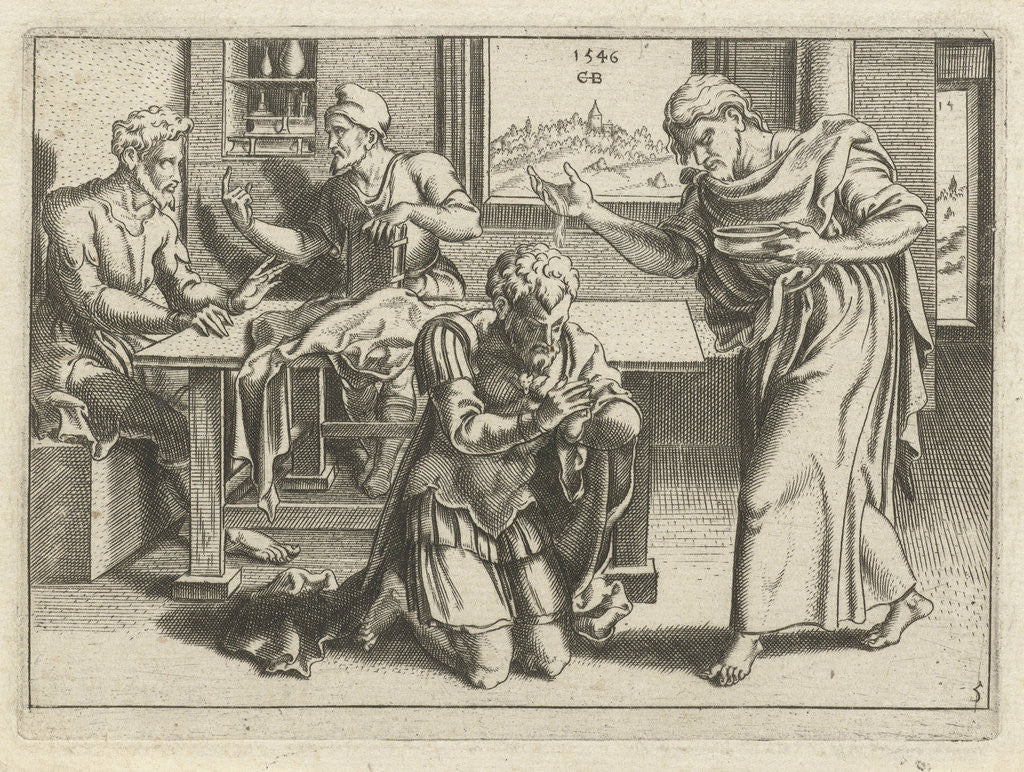 Detail of Ananias baptizing Paul by Cornelis Bos