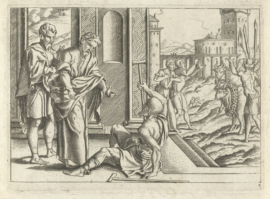 Detail of Paul healed a lame by Cornelis Bos