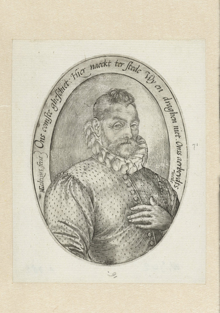 Detail of Oval man portrait at Half length by Hendrick Goltzius