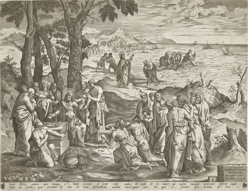 Detail of Miraculous fishing and miraculous feeding by Hieronymus Cock