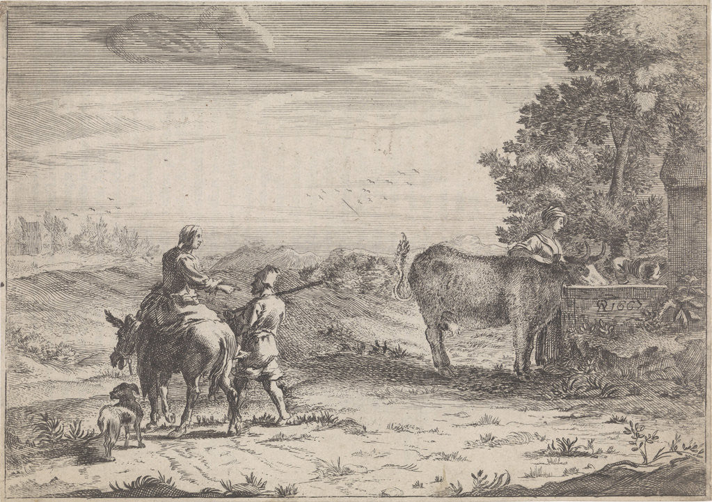 Detail of Landscape with Woman and a cow by Adriaen Oudendijck