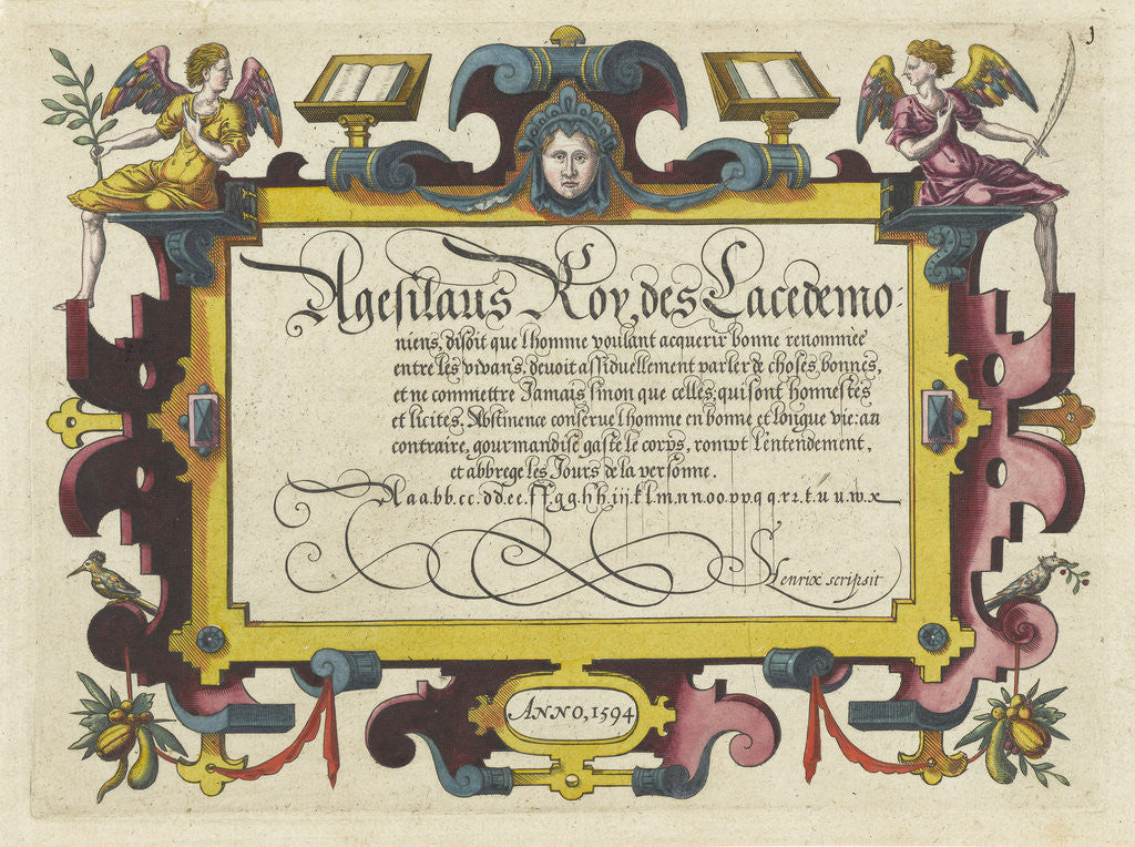 Detail of Rectangular cartridge with French text and letter examples by Anonymous