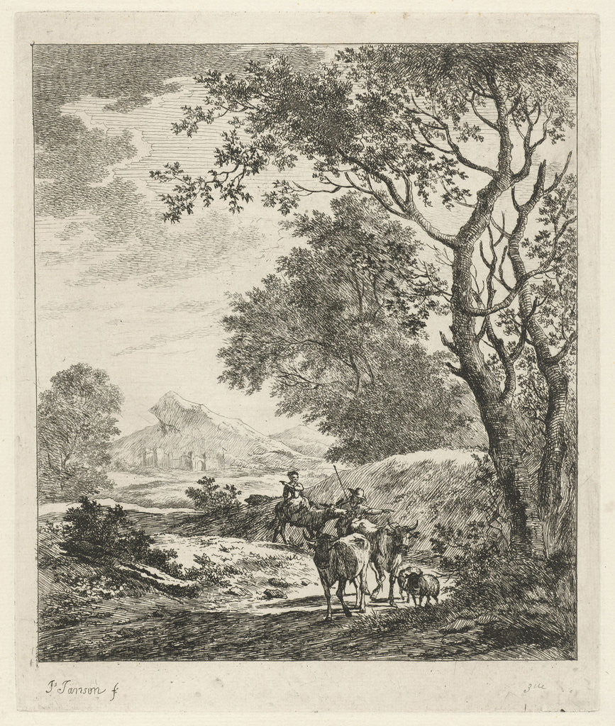 Detail of Landscape with Shepherd and cattle by Johannes Janson