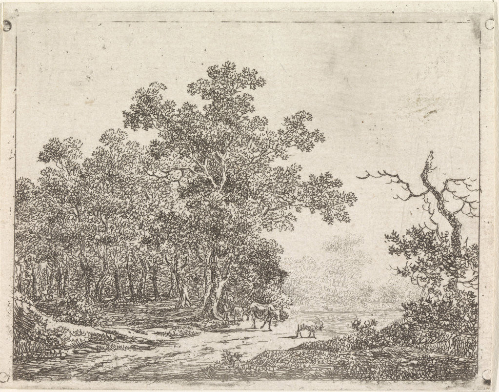 Detail of Landscape with oak and livestock by Johannes Christiaan Janson
