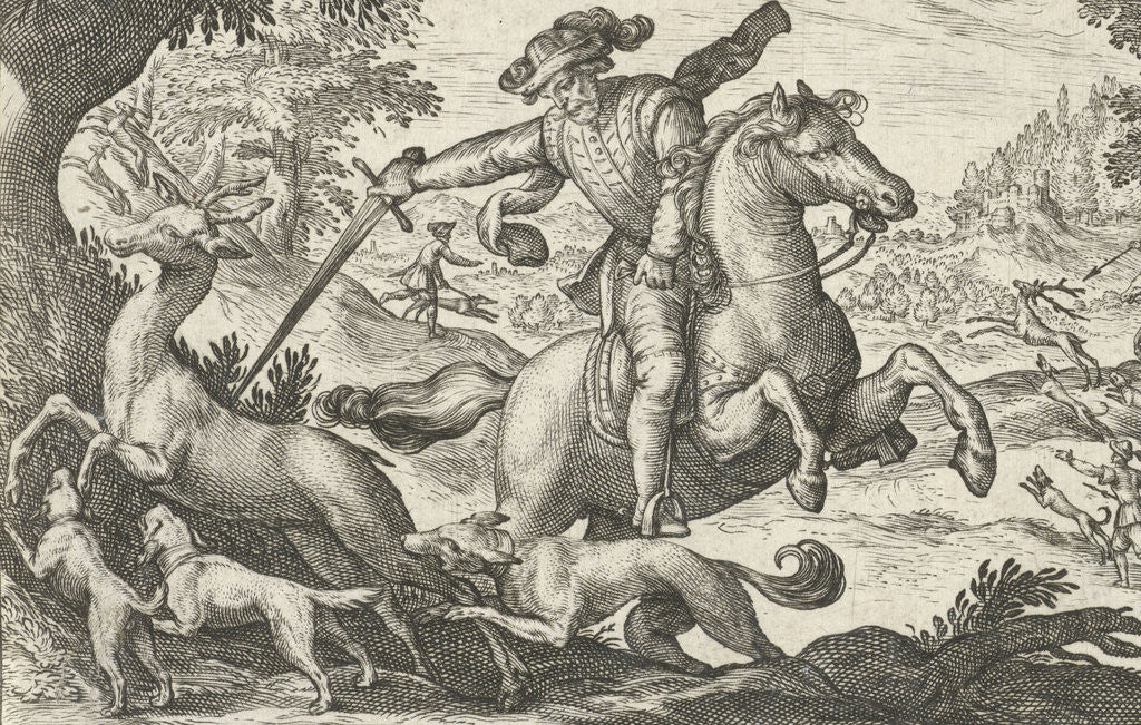 Detail of Deer Hunting, Egbert Jansz., Antonio Tempesta by Johann Theodor and Johann Israel de Bry