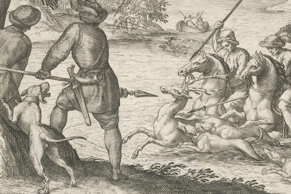 Detail of River landscape with deer hunting, Egbert Jansz by Antonio Tempesta