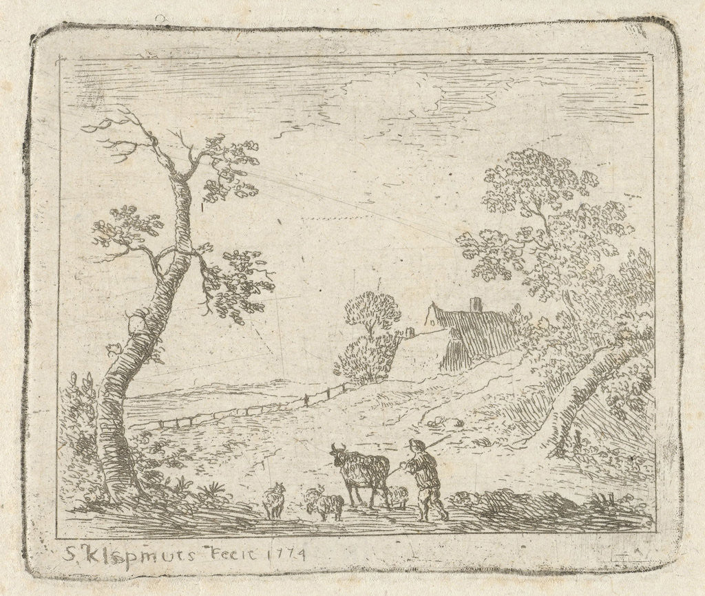 Detail of Landscape with a Shepherd by Simon Klapmuts