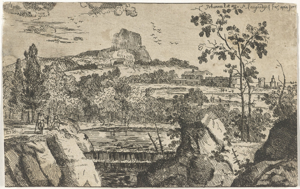 Detail of Mountainous Landscape with Waterfall by Pieter Langendijk