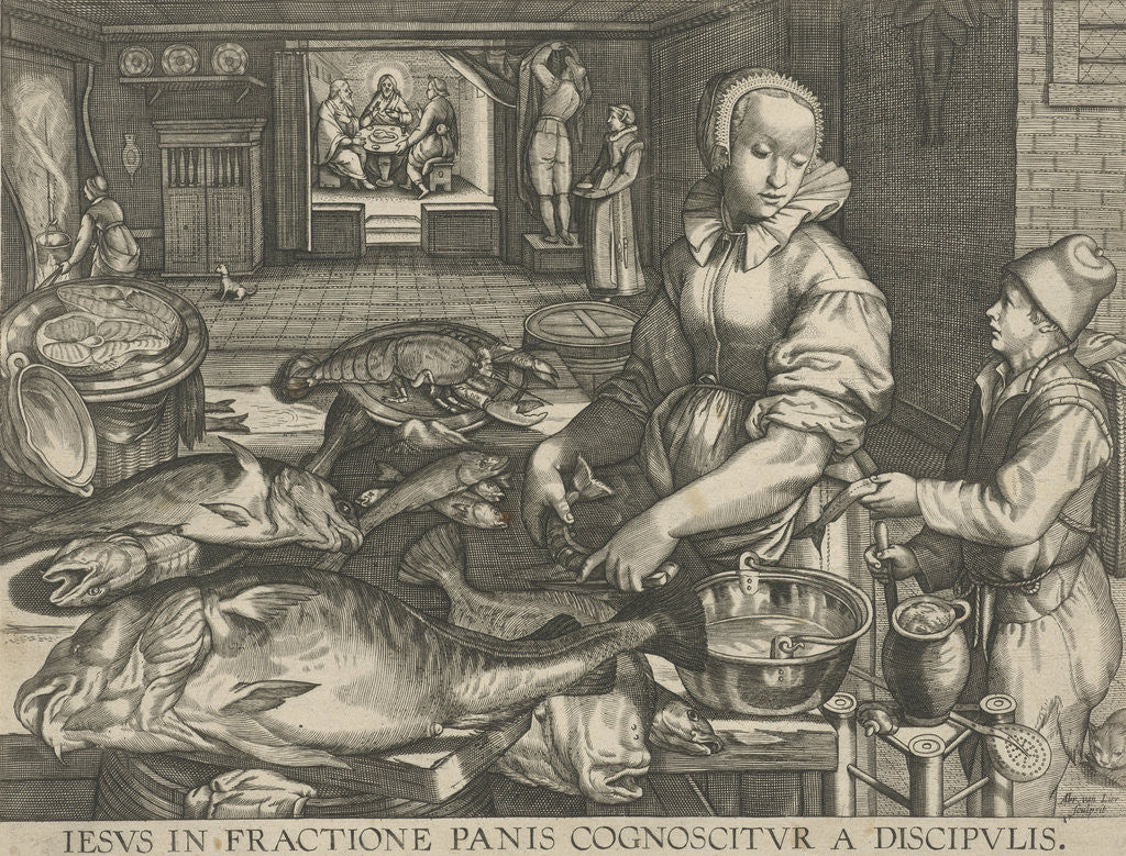 Detail of Kitchen Piece of woman cleaning fish by Abraham van Lier