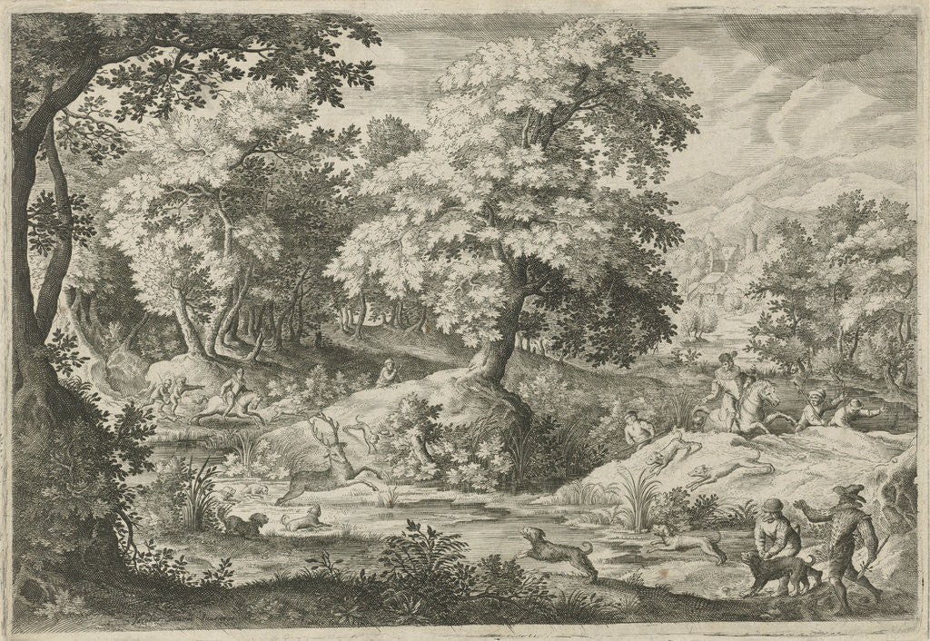 Detail of Deer hunting in a swamp by Jan van Londerseel