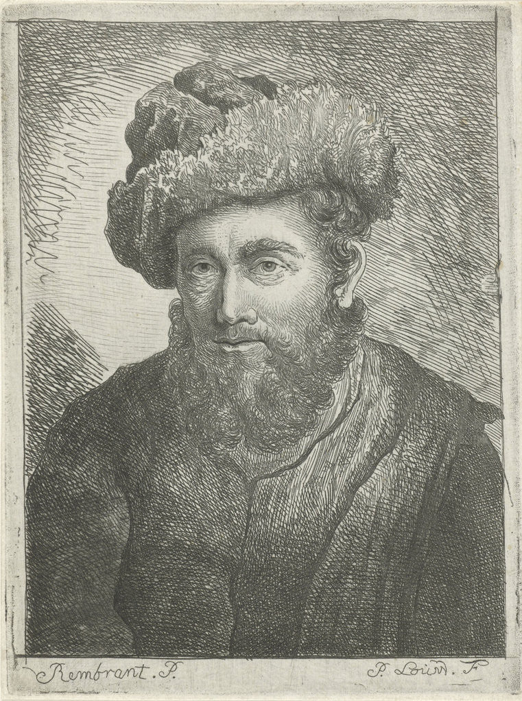 Detail of Portrait of an unknown bearded man with hat on his head by Pieter Louw
