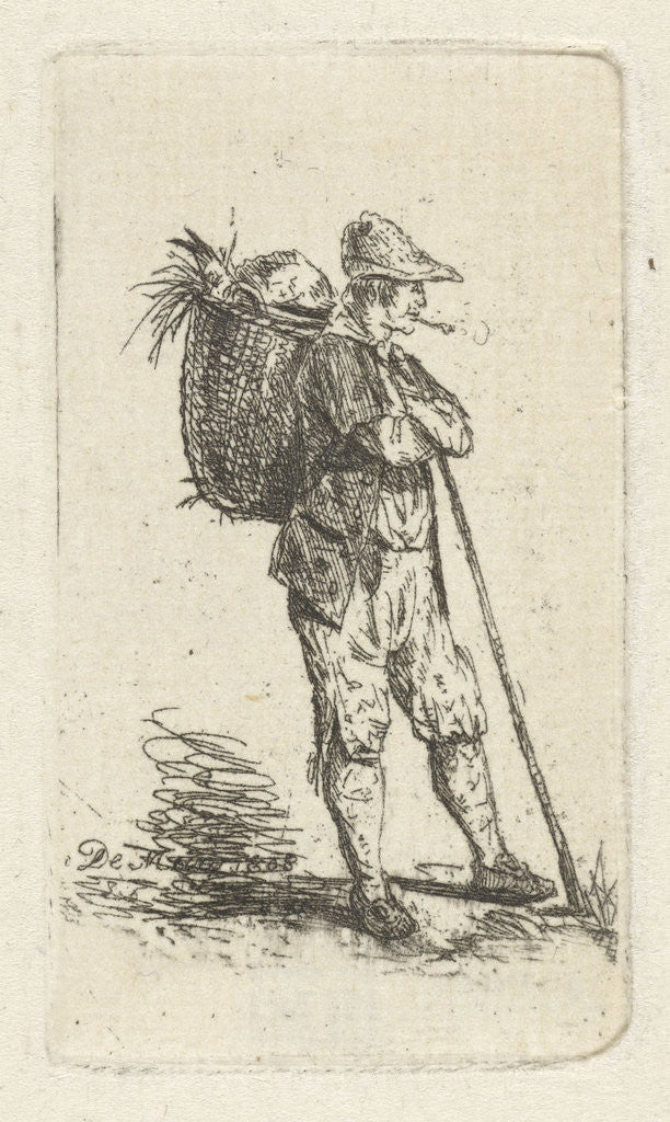Detail of Smoking man with basket and stick by Anthonie Willem Hendrik Nolthenius de Man