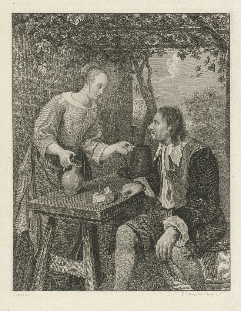 Detail of Young woman offers a man a glass of wine by Jacob Ernst Marcus