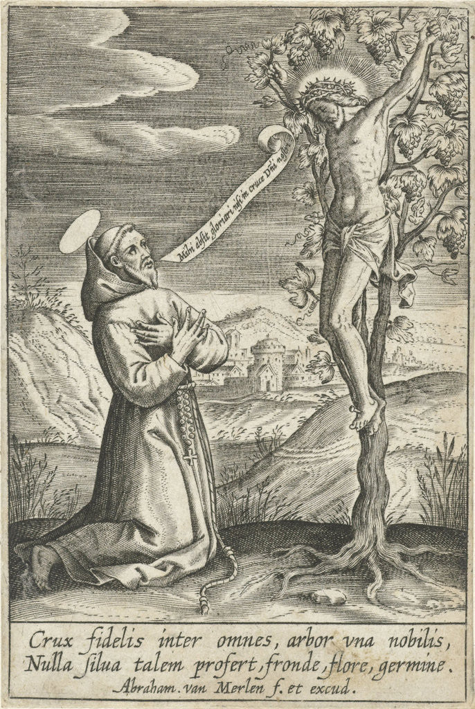 Detail of Kneeling saint for Christ on the cross by Abraham van Merlen