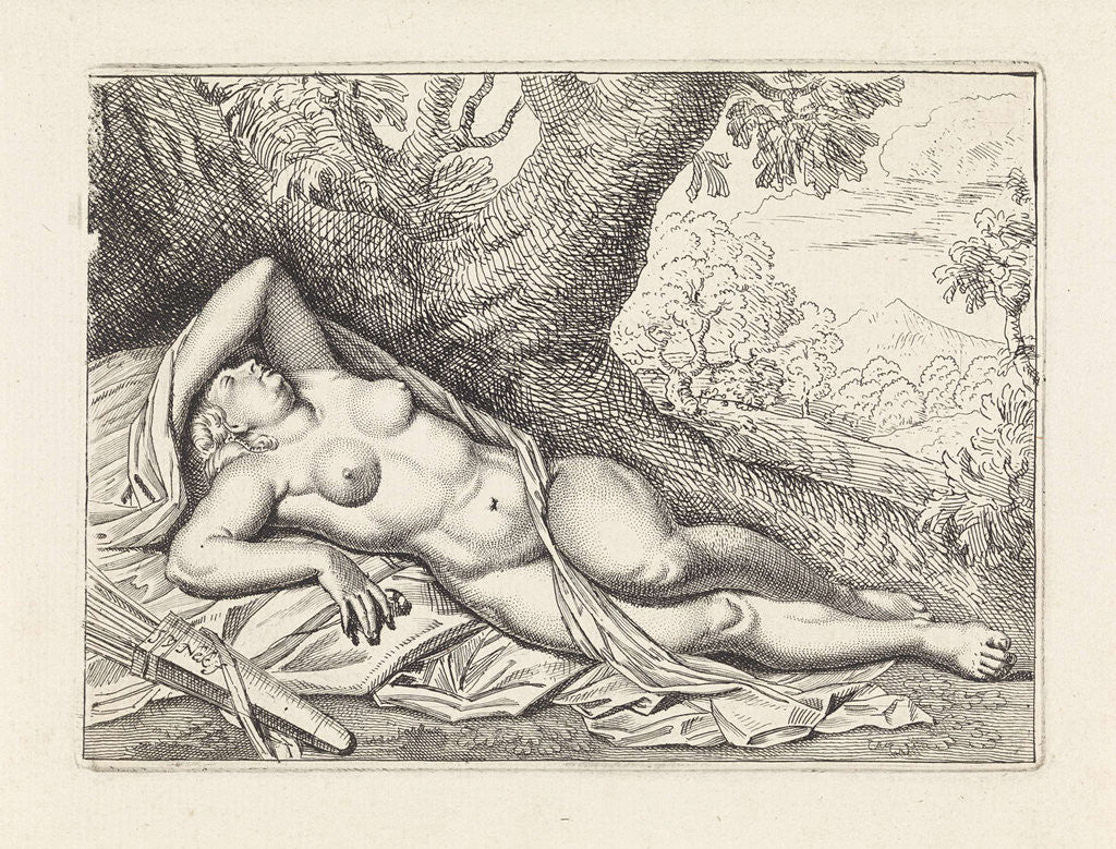 Detail of Dormant Diana in landscape by Jan van Neck