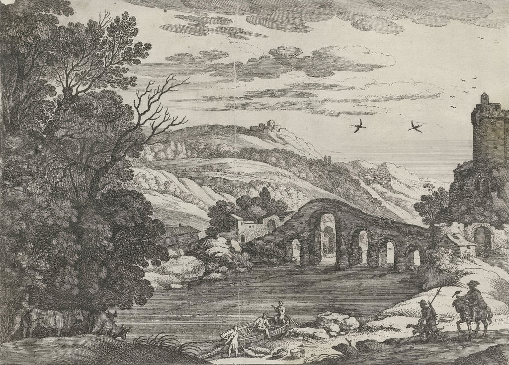 Detail of Landscape with a River by Antoine Bonenfant