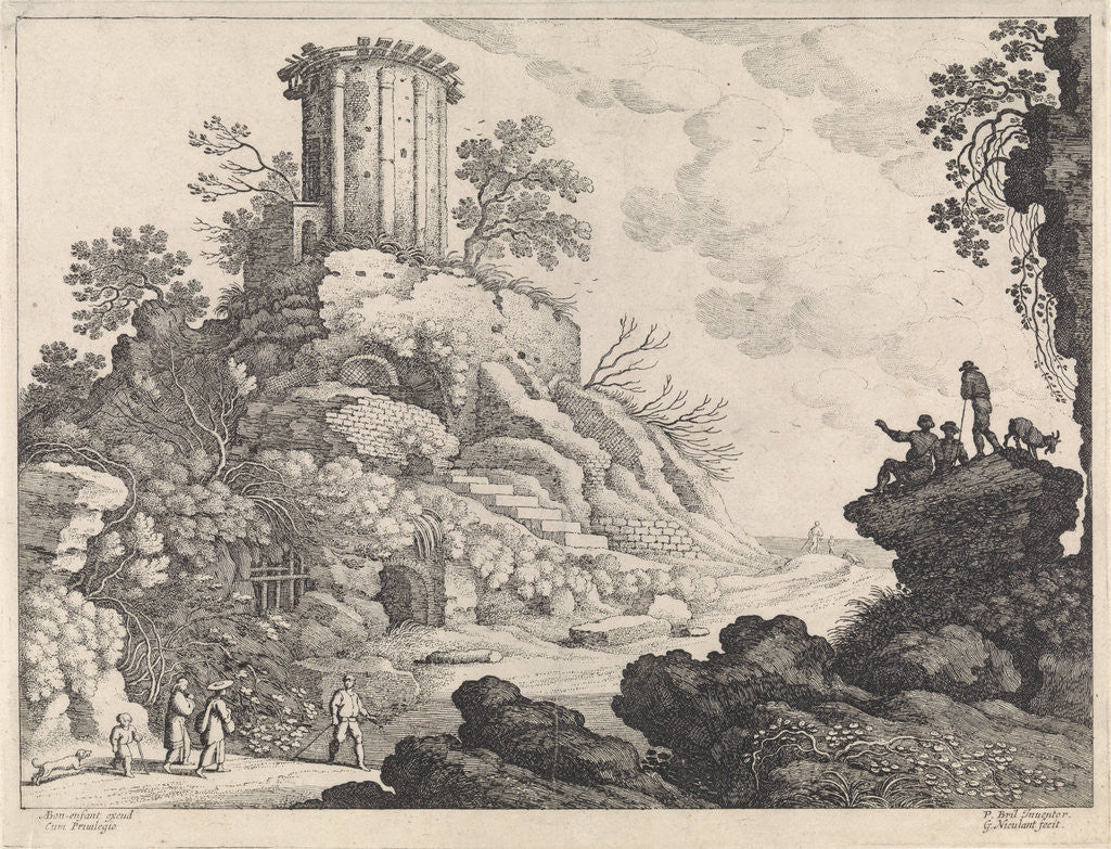 Detail of Landscape with the ruins of a temple by Antoine Bonenfant