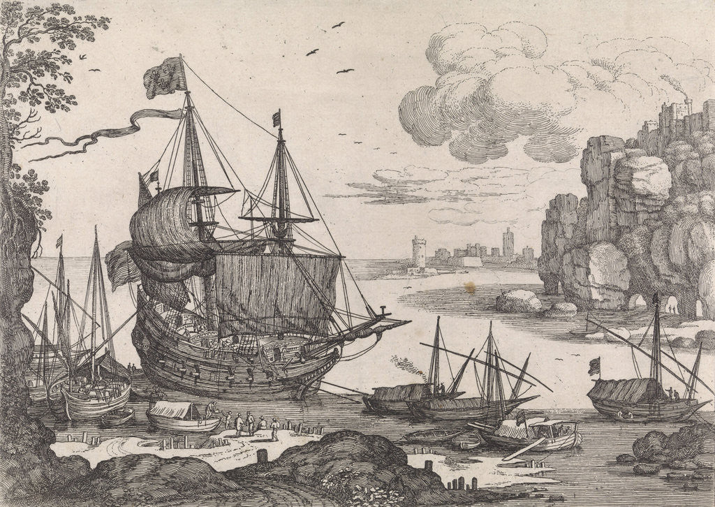 Detail of Ships in a harbor by Antoine Bonenfant