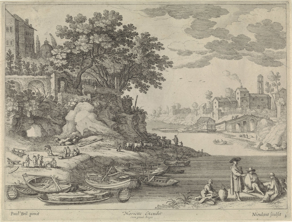 Detail of port with rowboats, figures and cattle by Lodewijk XIII