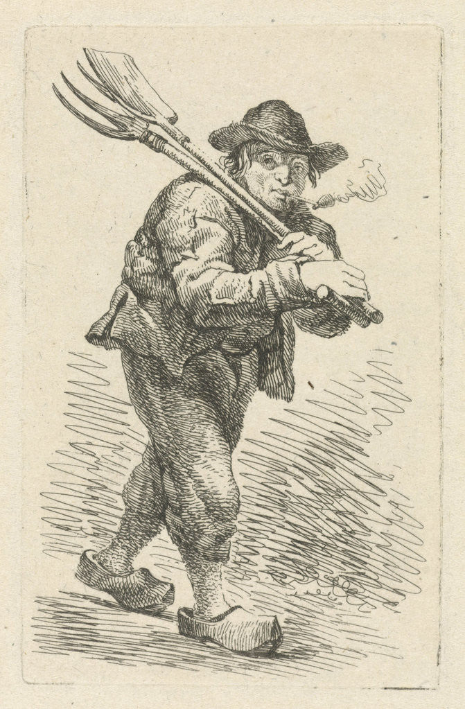 Detail of Smoking farmer with spade and pitchfork by François Joseph Pfeiffer II