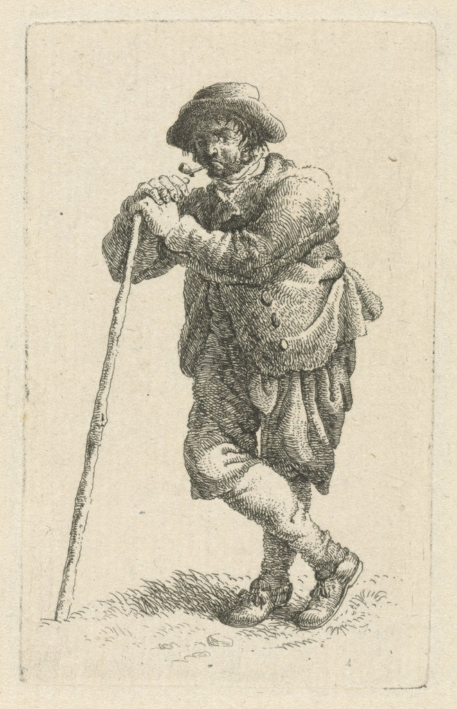 Detail of Smoking man leaning on a walking stick by François Joseph Pfeiffer II