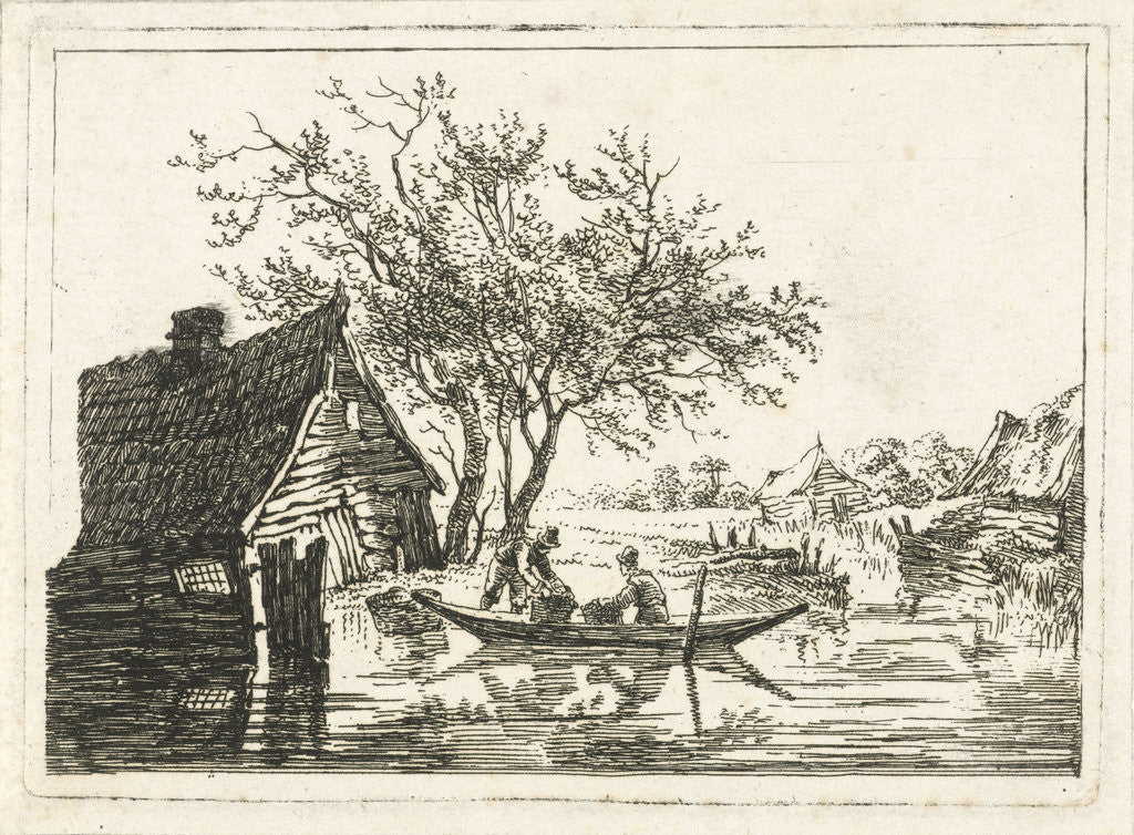 Detail of River Landscape with farm by François Joseph Pfeiffer II
