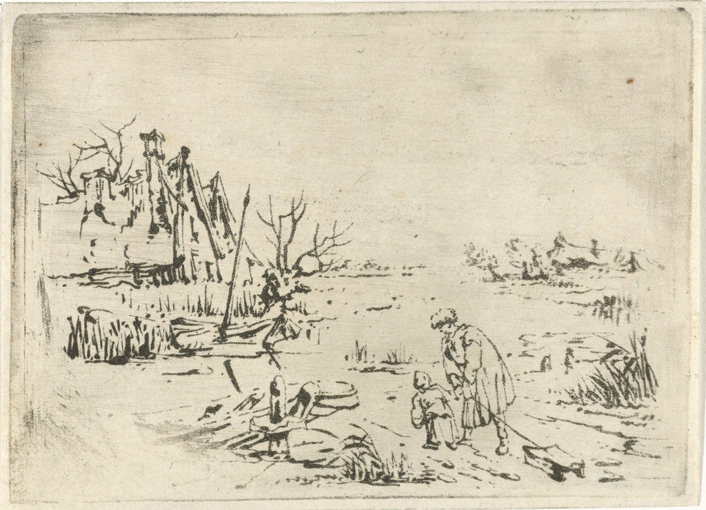 Detail of Winter landscape with farms by François Joseph Pfeiffer II