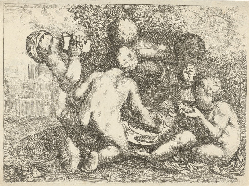 Detail of Bacchanal with five putti by Pieter van der Plas II