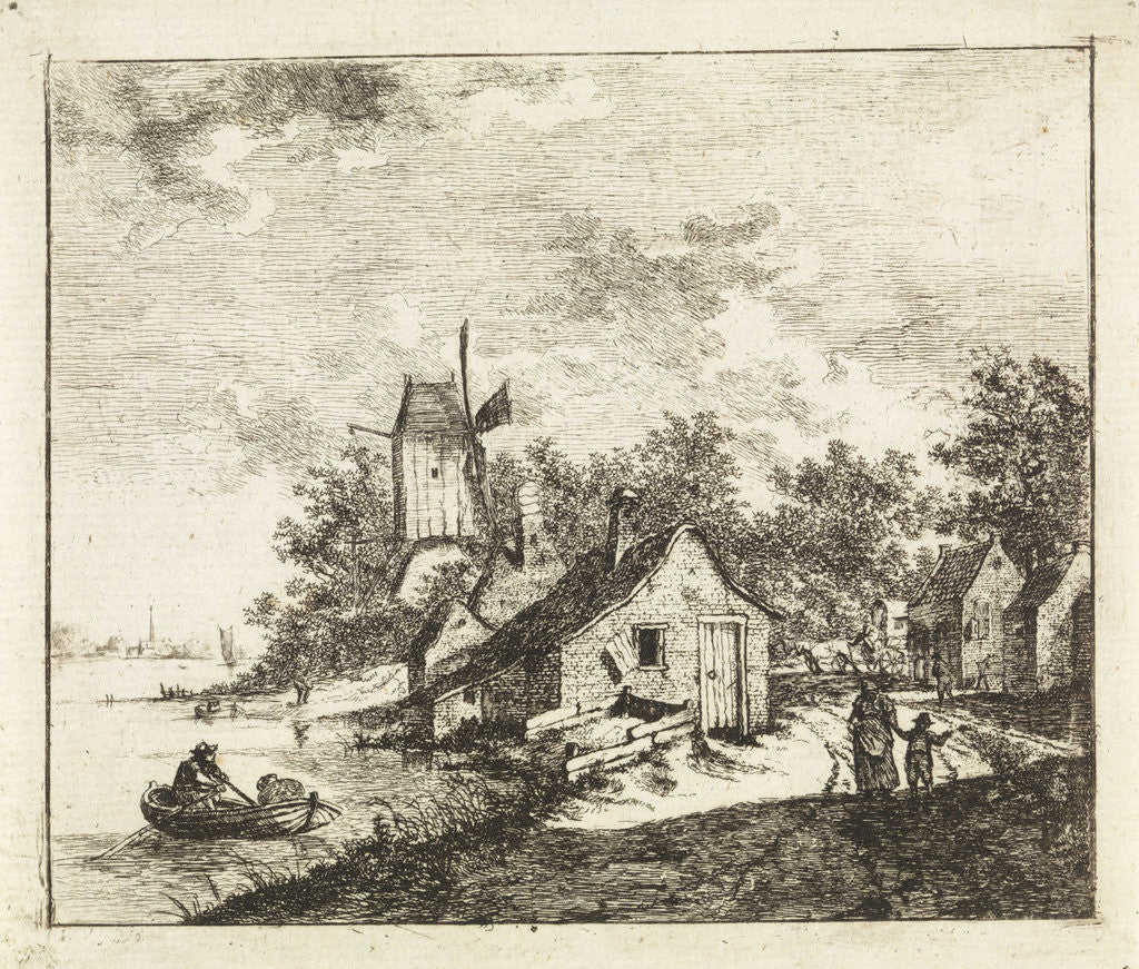 Detail of Village on a river by Johannes Huibert Prins