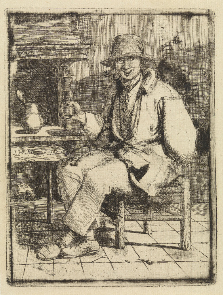 Detail of Smiling man with glass in hand by Johannes Huibert Prins