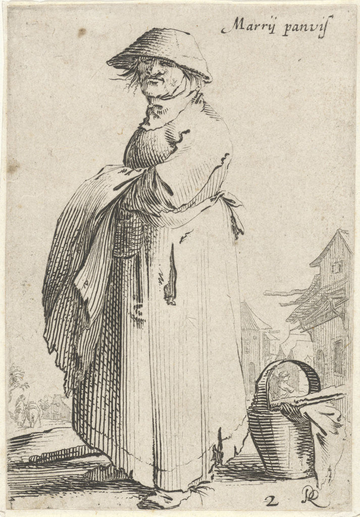 Detail of Woman with towel on her arm behind her basket on the ground by Salomon Savery