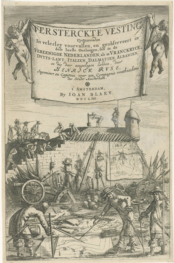 Detail of Title page for Henrich Ruse, Versterckte Fortress, 1654 by Johannes Willemszoon Blaeu