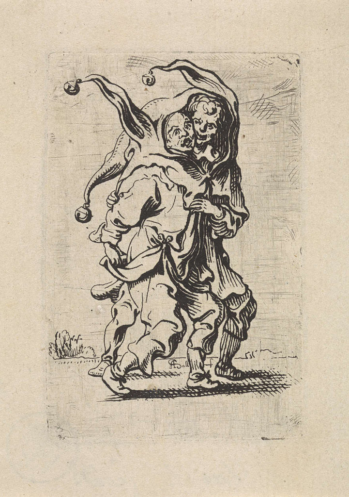 Detail of Two fools with a fool's cap on the head by Antoine Sallaert