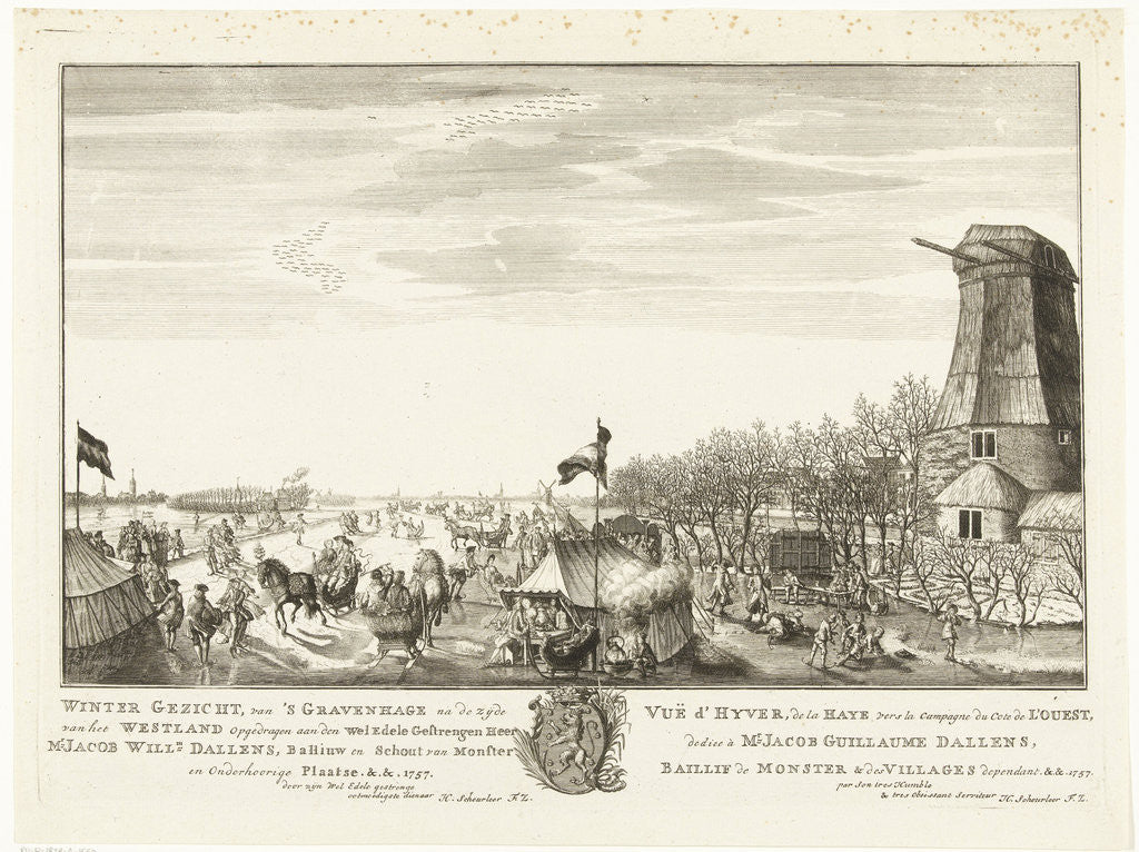 Detail of Winter landscape with skating at mill direction Westland near to The Hague by Iven Besoet