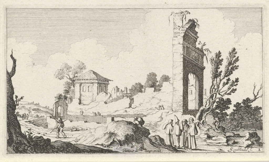 Detail of Collines with a crumbling wall and a gate by Clement de Jonghe
