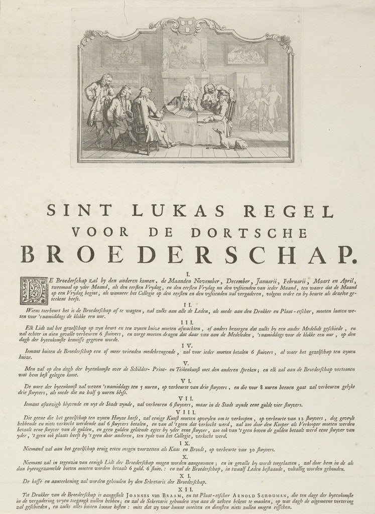 Detail of Rules of the Brotherhood of St Luke from Dordrecht, 1736, The Netherlands by Joannes van Braam