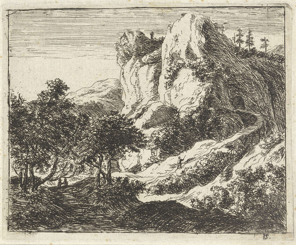 Detail of Mountain Landscape with walkers by Jan Soukens