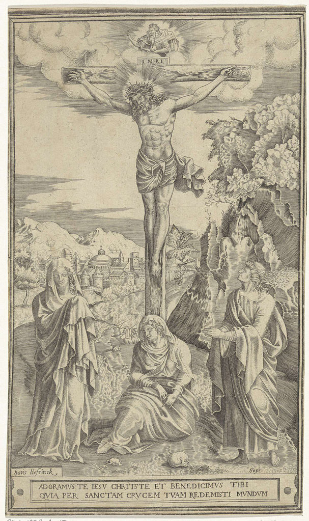 Detail of Christ on the cross flanked by Mary and John by Philippe de Soye