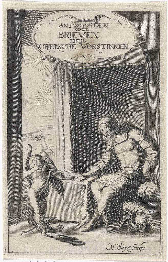 Detail of Greek warrior receives a letter from Amor by Jan Tielmans