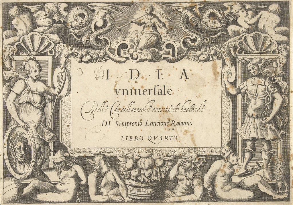 Detail of Title page for Idea universale della Cancellaresche corsive et Bastarde by Martin van Buyten