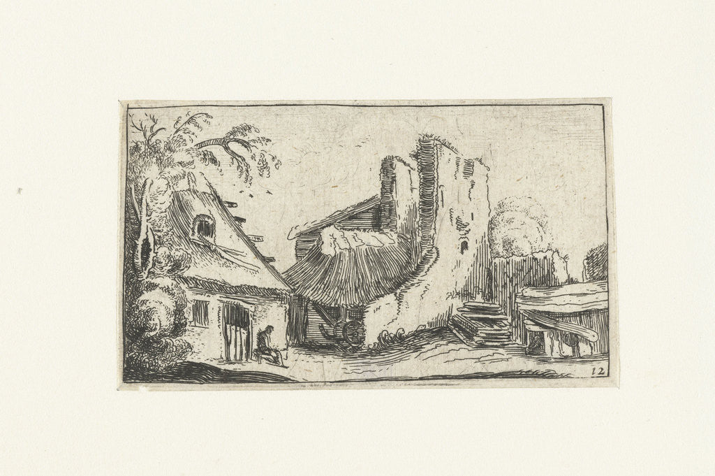 Detail of Farmhouse with ruins of a wall by Anonymous