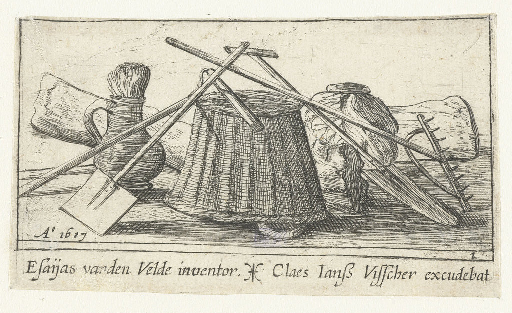 Detail of Engraving with tools for working the land by Claes Jansz. Visscher II